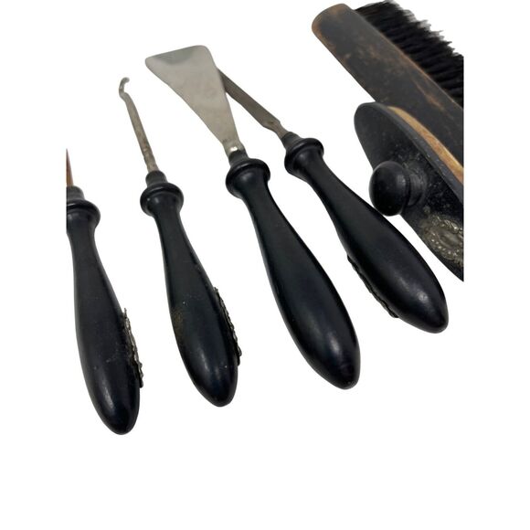 Victorian Vanity 6 PC Set Wood Ornate Decorated Nail Tools Shoe Horn Button Hook - Picture 12 of 12